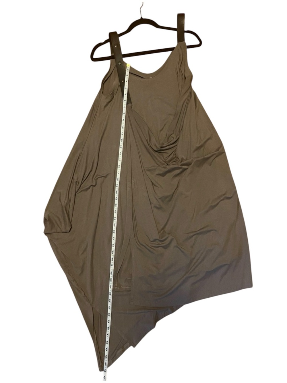 MEDI Brown Asymmetrical Women’s Dress Faux Leather Shoulder Straps Size 2 EUC - Picture 7 of 10